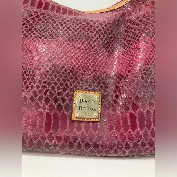 Dooney & Bourke Erica Hobo Rasberry Snakeskin Hobo Bag - Picture 2 of 14